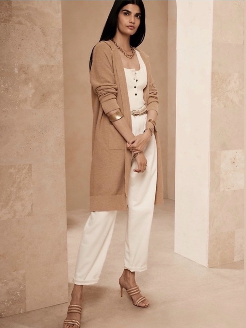 Banana Republic Hooded Open-Front Long Cardigan/Duster